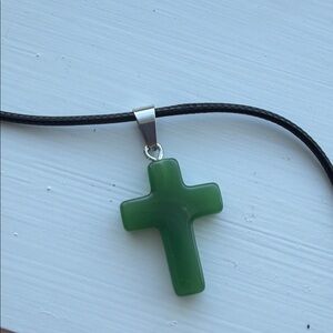 Jade Green Cross Pendant Necklace made of resin. 1” cross with 16”cord. Bundle!
